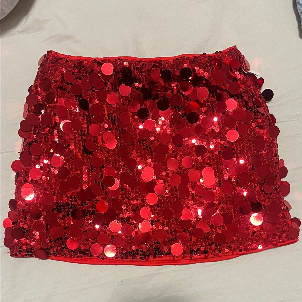 Red Sequin Mini Skirt